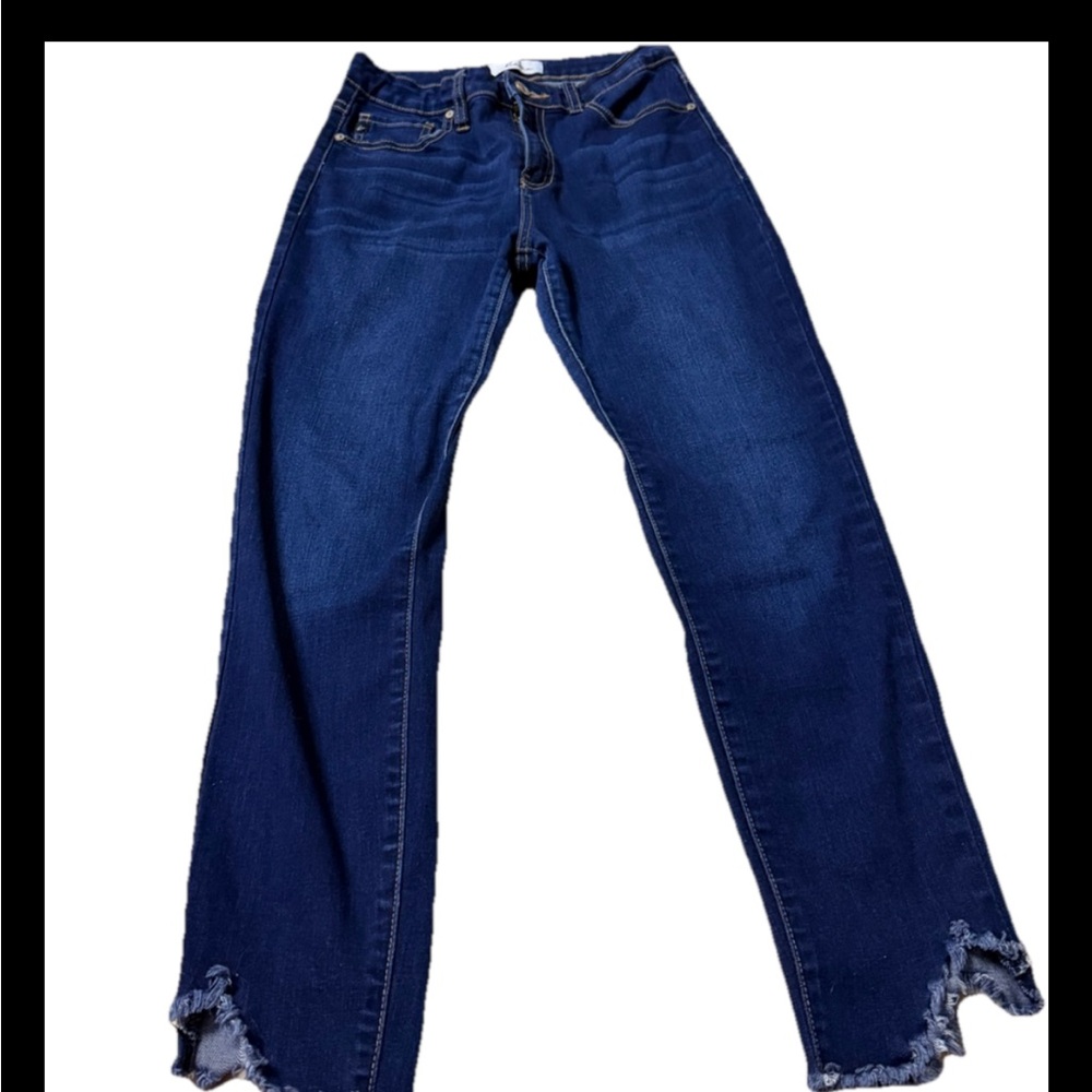 KanCan Dark Blue Skinny Jeans with Frayed Hem